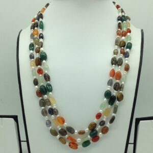 White Pearls with Multicolour Semi Precious Beeds Necklace JPM0489