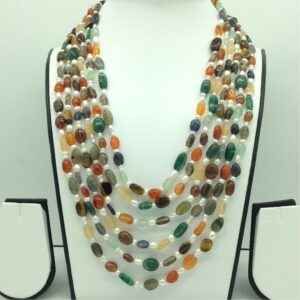 White Pearls with Multicolour Semi Precious Beeds Necklace JPM0488