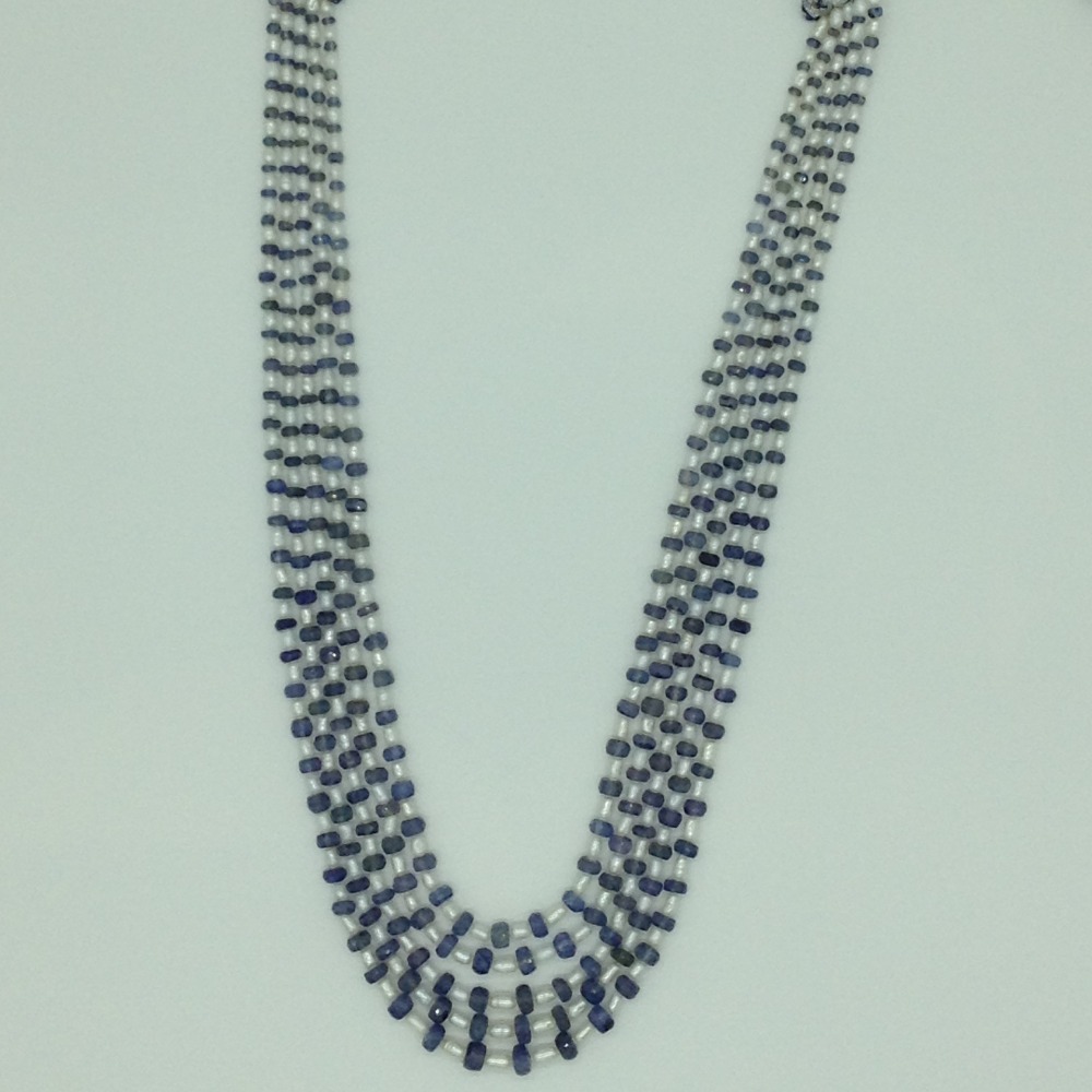 White Rice Pearls with Blue Sapphires Beeds Necklace JPM0487
