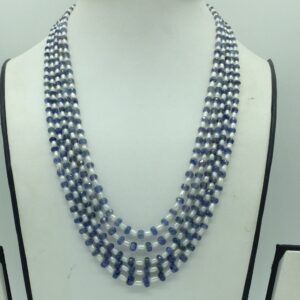 White Rice Pearls with Blue Sapphires Beeds Necklace JPM0487