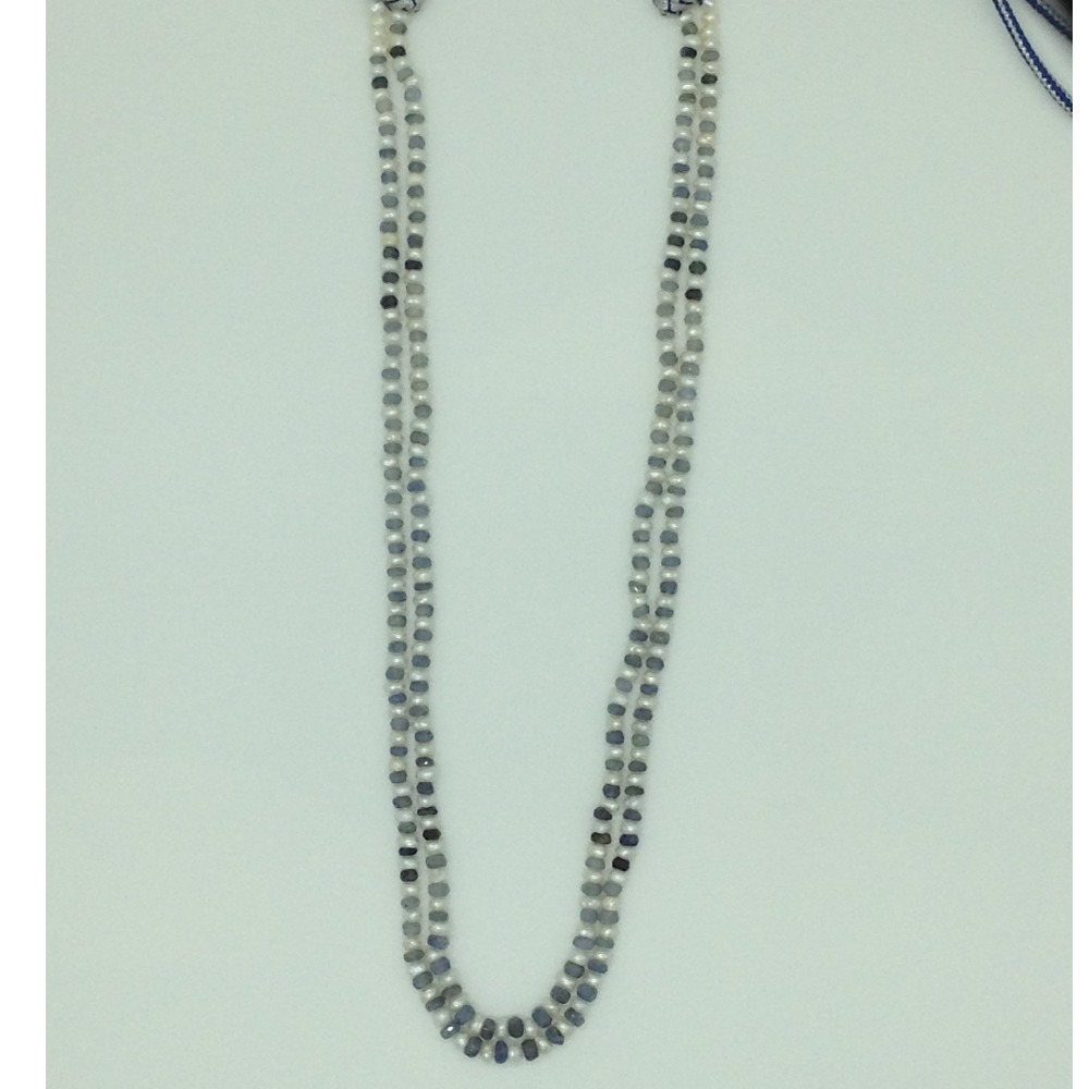 White Flat Pearls with Blue Sapphires Beeds Necklace JPM0486