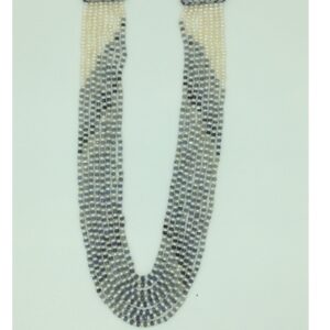 White Flat Pearls with Blue Sapphires Beeds Necklace JPM0485