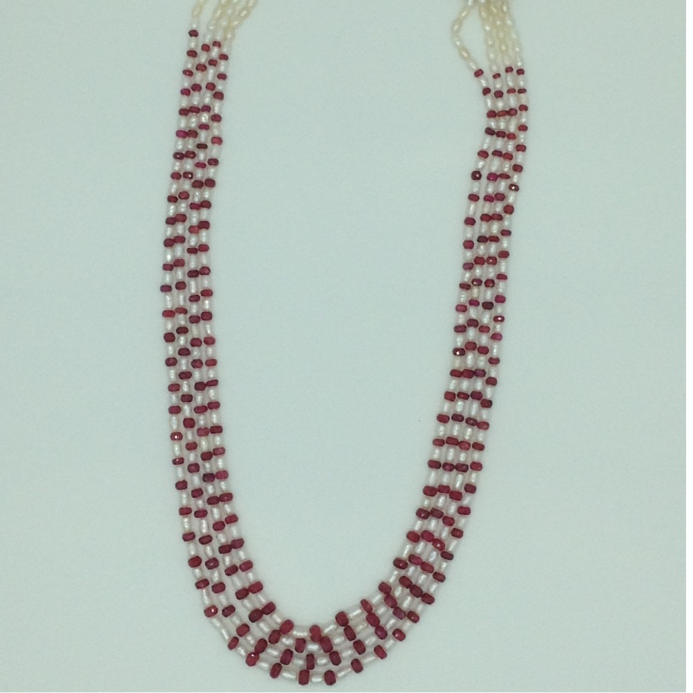 White Rice Pearls with Red Ruby Beeds Necklace JPM0483
