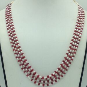 White Rice Pearls with Red Ruby Beeds Necklace JPM0483