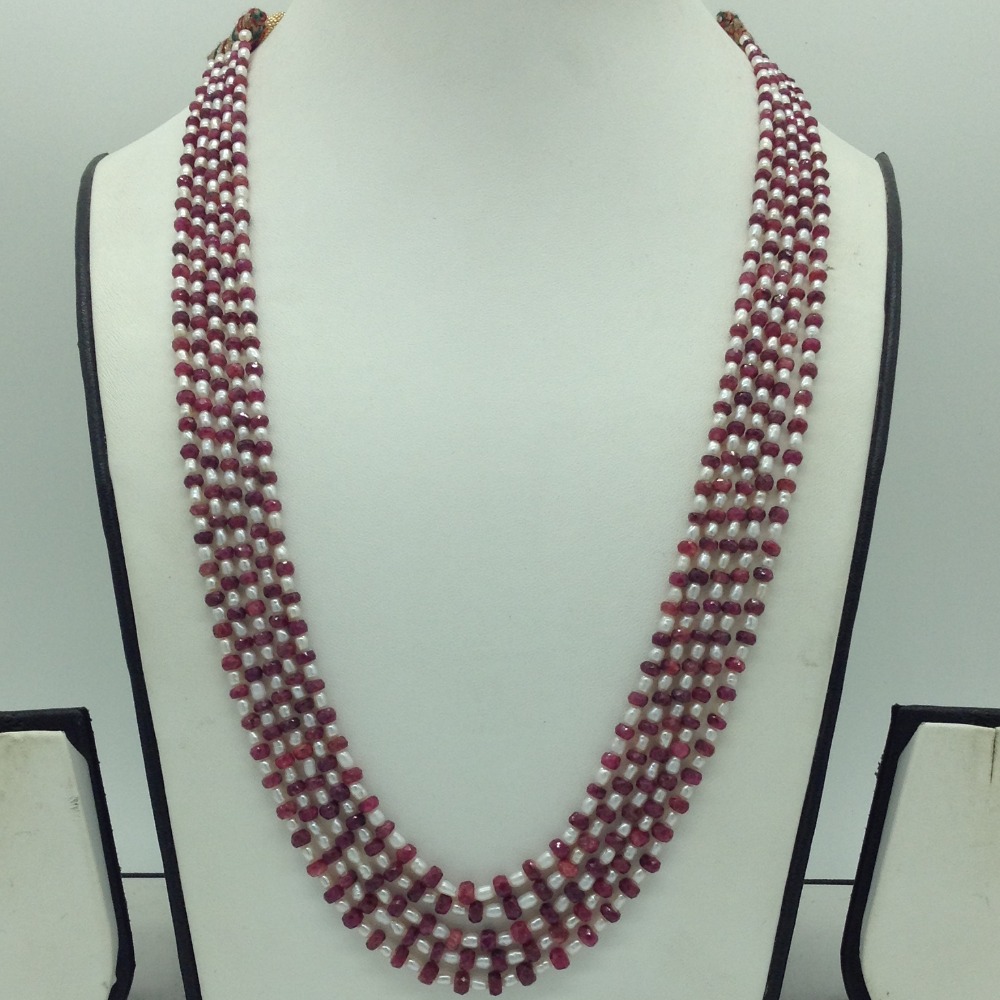 White Rice Pearls with Red Ruby Beeds Necklace JPM0482