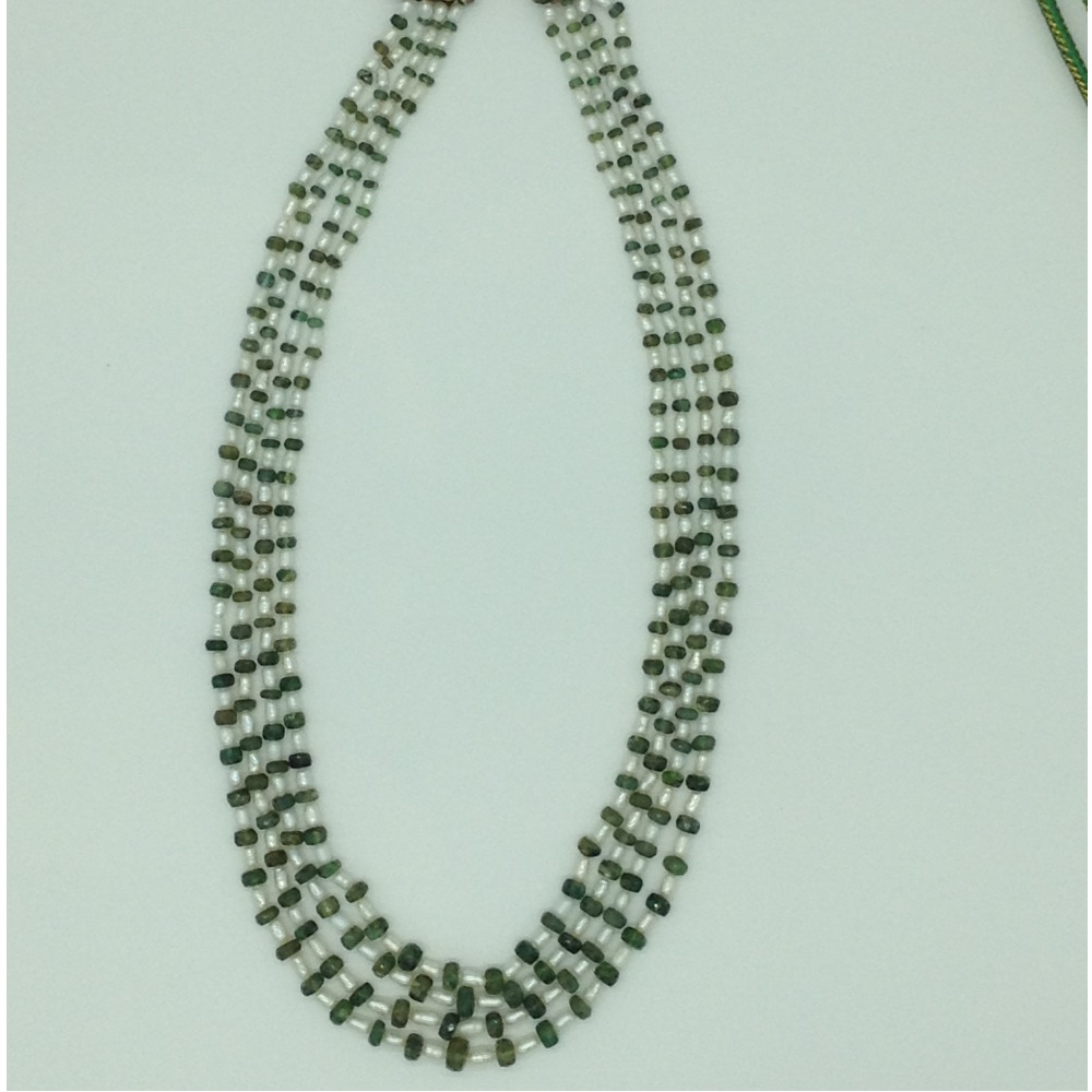 White Pearls with Emeralds Beeds Necklace JPM0481