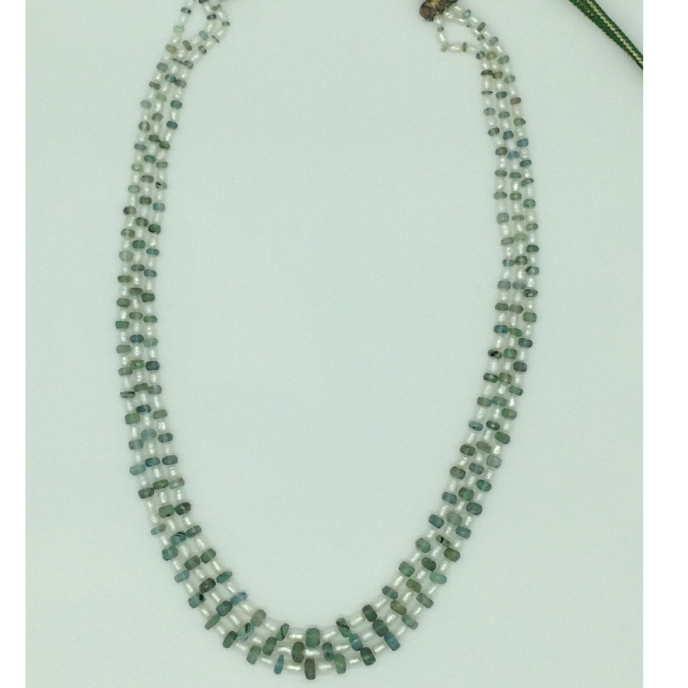 White Pearls with Emeralds Beeds Necklace JPM0480
