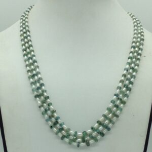 White Pearls with Emeralds Beeds Necklace JPM0480