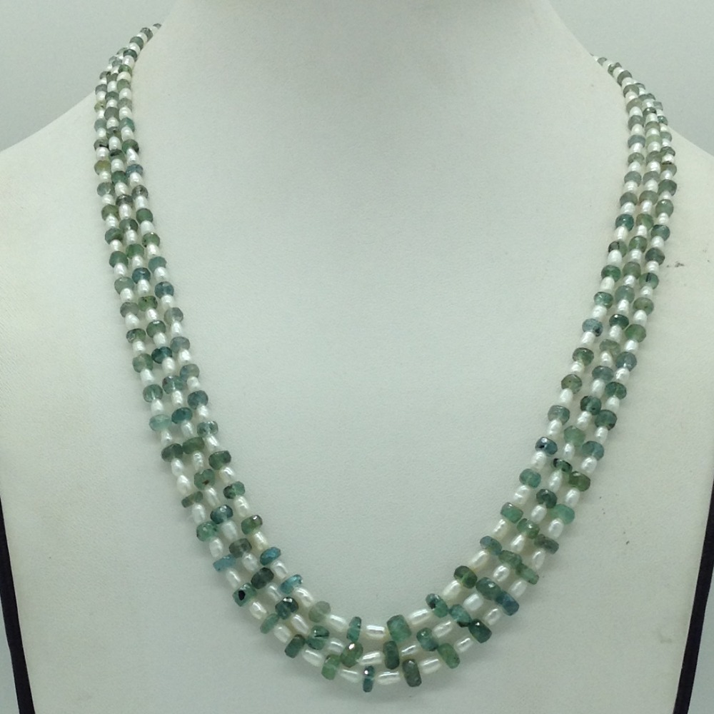 White Pearls with Emeralds Beeds Necklace JPM0480