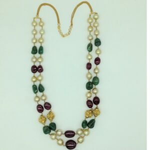 Southsea Pearls Pearls with Ruby,Emeralds Gold Taar Necklace JGT0034