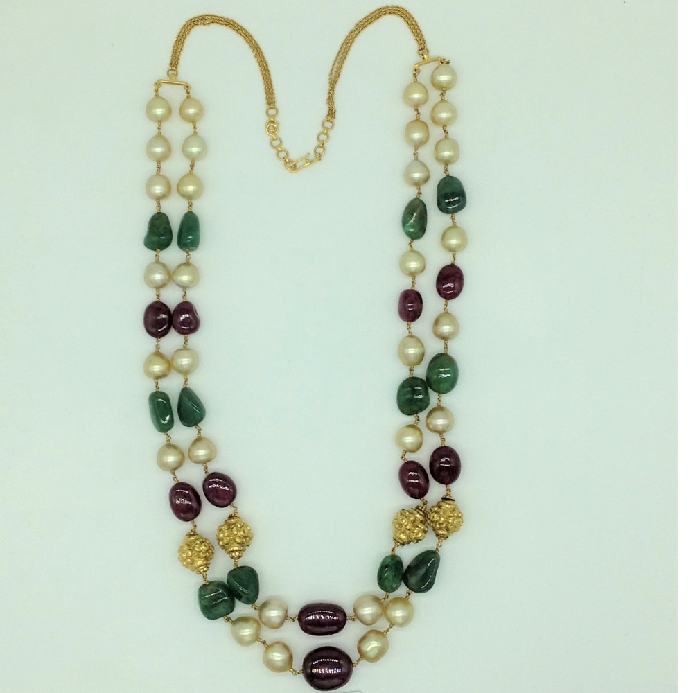 Southsea Pearls Pearls with Ruby,Emeralds Gold Taar Necklace JGT0034