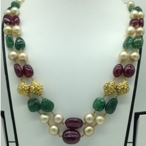 Southsea Pearls Pearls with Ruby,Emeralds Gold Taar Necklace JGT0034