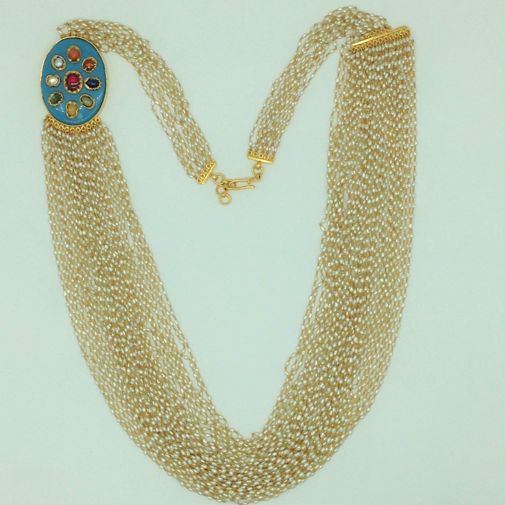 Keshi Rice Pearls & Turquoise Broach 36 Lines Taar Necklace JGT0033