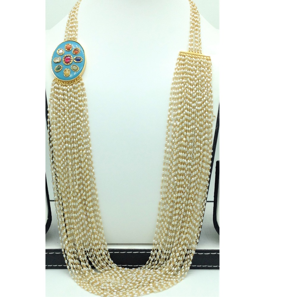 Keshi Rice Pearls & Turquoise Broach 36 Lines Taar Necklace JGT0033