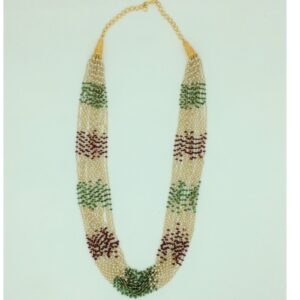 Round Pearls with Ruby,Emeralds 15 Lines Gold Taar Necklace JGT0032
