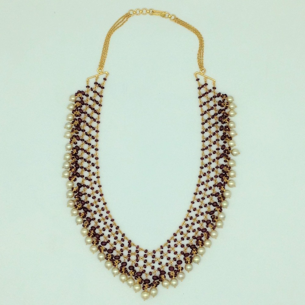 SeaWater Round Pearls with Ruby Gold Taar Necklace Set JGT0027