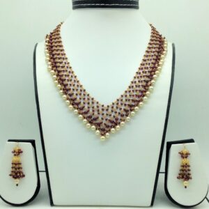 SeaWater Round Pearls with Ruby Gold Taar Necklace Set JGT0027