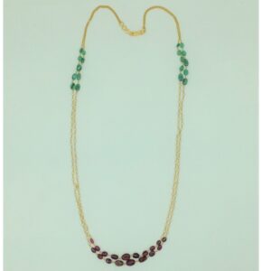 Round Pearls with Ruby, Emeralds Gold Taar Necklace Set JGT0026