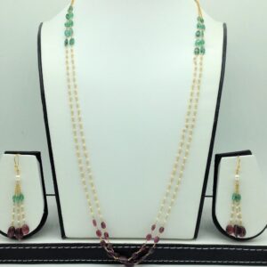 Round Pearls with Ruby, Emeralds Gold Taar Necklace Set JGT0026