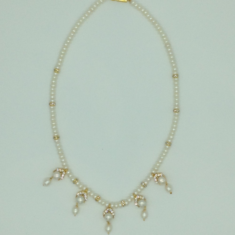 White cz and pearls 7 pcs set with 1 line flat pearls mala jps0742 - Image 4