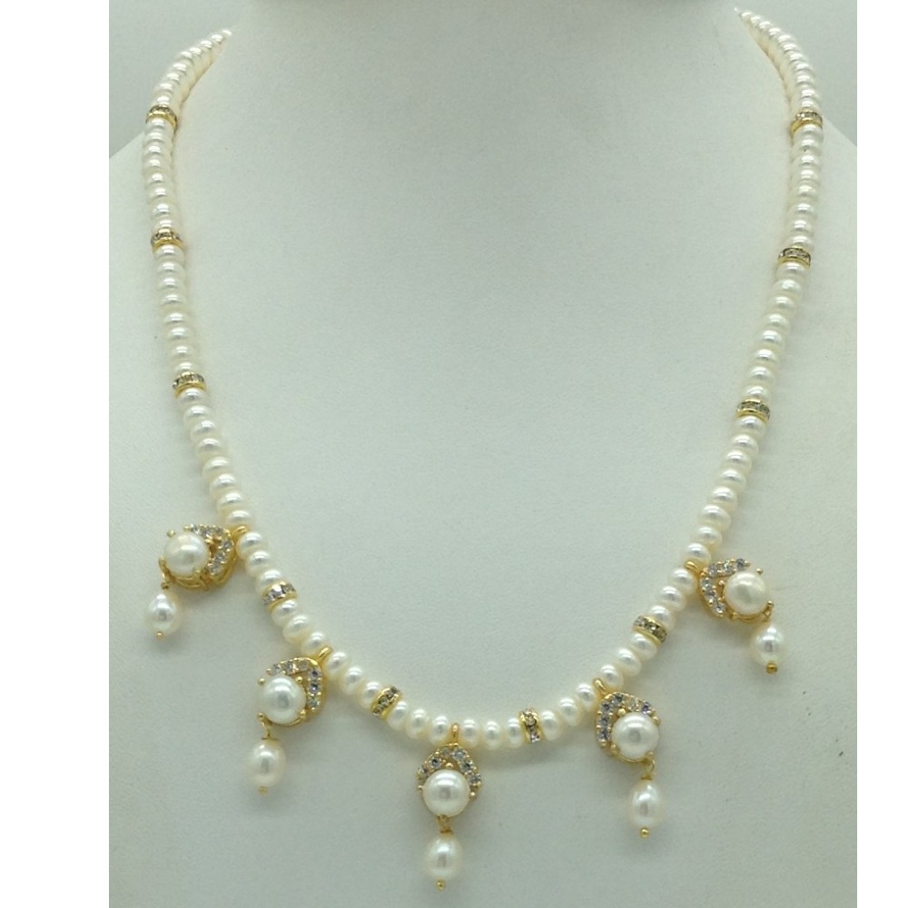 White cz and pearls 7 pcs set with 1 line flat pearls mala jps0742 - Image 2