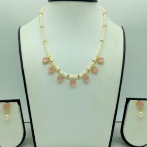 White,pink cz 7 pcs set with 1 line flat pearls mala jps0740