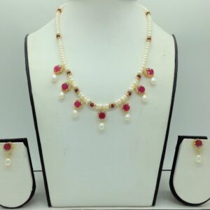 White,red cz 7 pcs set with 1 line flat pearls mala jps0739