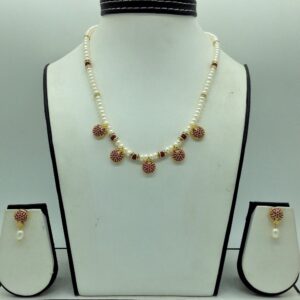 Red cz 7 pcs set with 1 line flat pearls mala jps0738