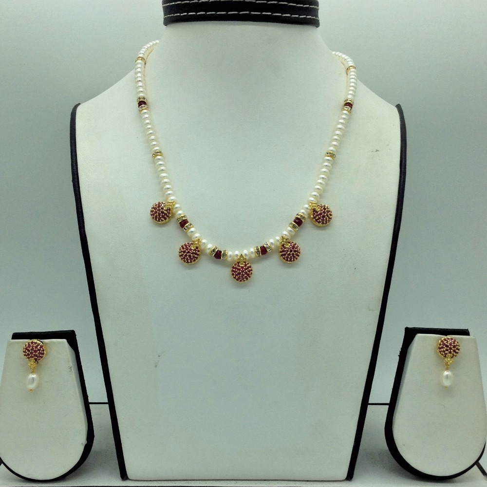 Red cz 7 pcs set with 1 line flat pearls mala jps0738