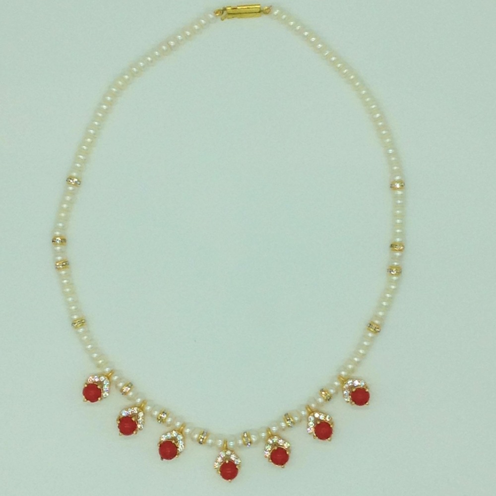 White cz, corals 7 pcs set with 1 line flat pearls mala jps0736 - Image 4