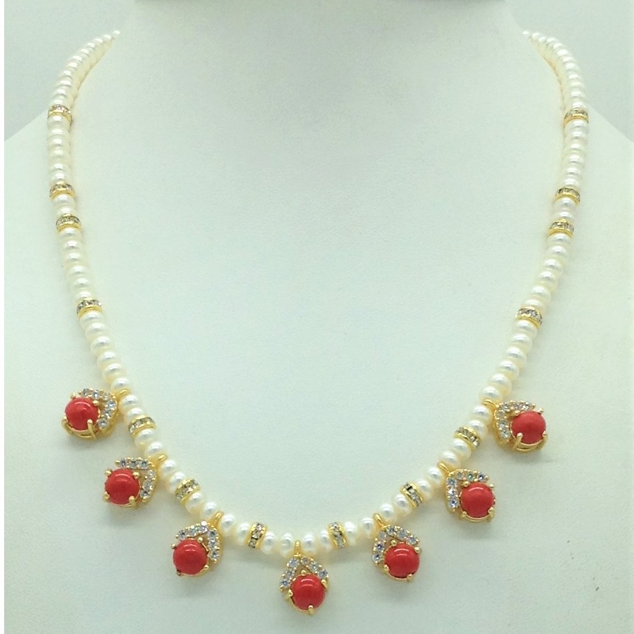 White cz, corals 7 pcs set with 1 line flat pearls mala jps0736 - Image 2