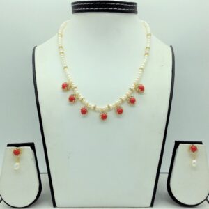 White cz, corals 7 pcs set with 1 line flat pearls mala jps0736