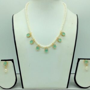 White, sea green cz 7 pcs set with 1 line flat pearls mala jps0735