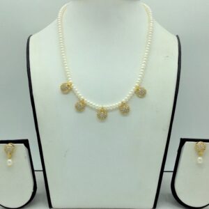 White cz 7 pcs set with 1 line flat pearls mala jps0734