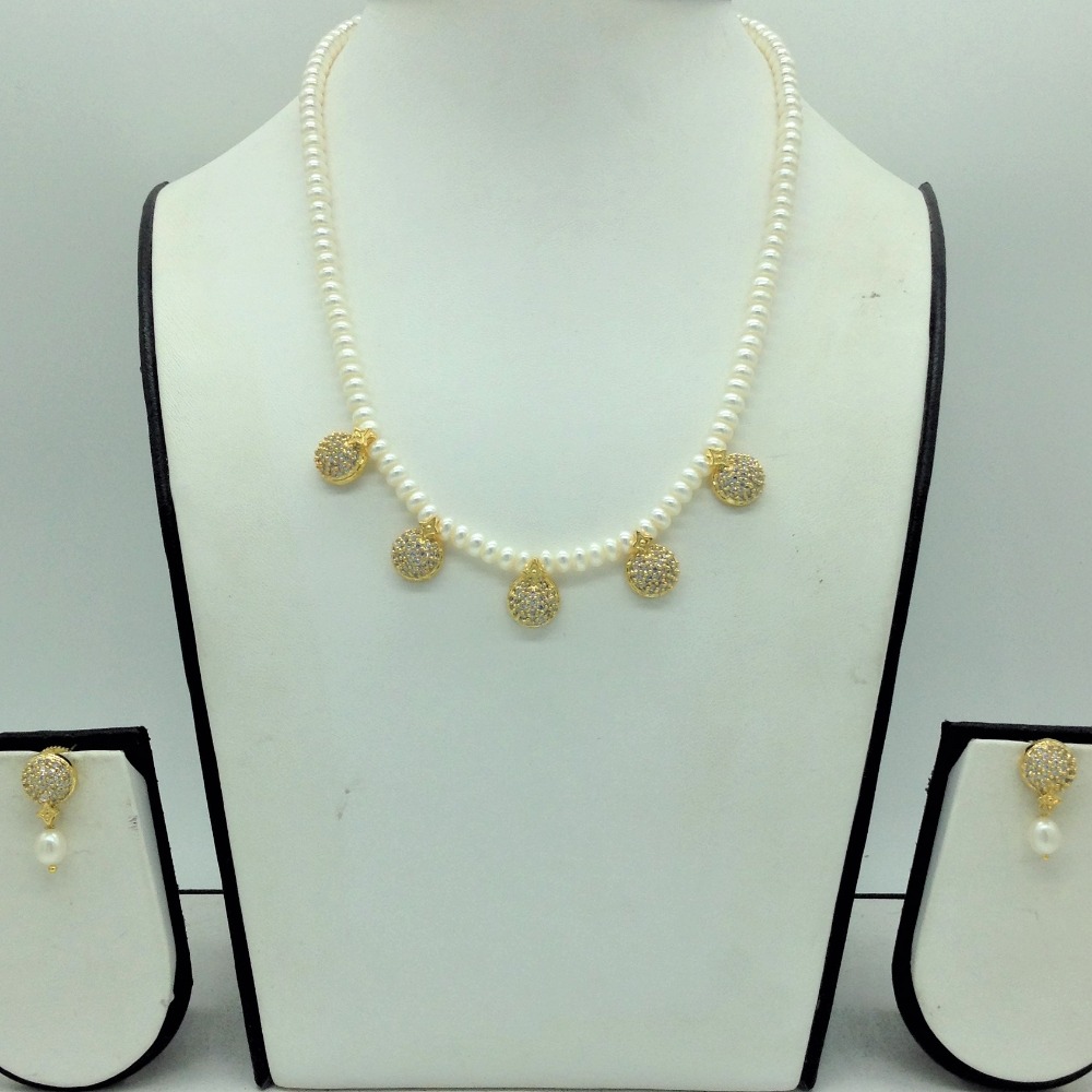 White cz 7 pcs set with 1 line flat pearls mala jps0734