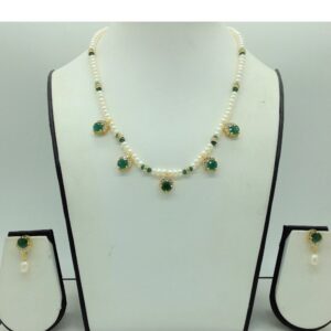 White,green cz 7 pcs set with 1 line flat pearls mala jps0733