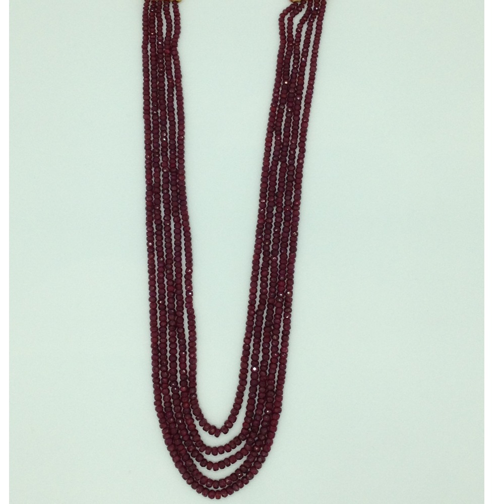 Natural Red Ruby Round Faceted Beeds 5 Layers Necklace JSR0162