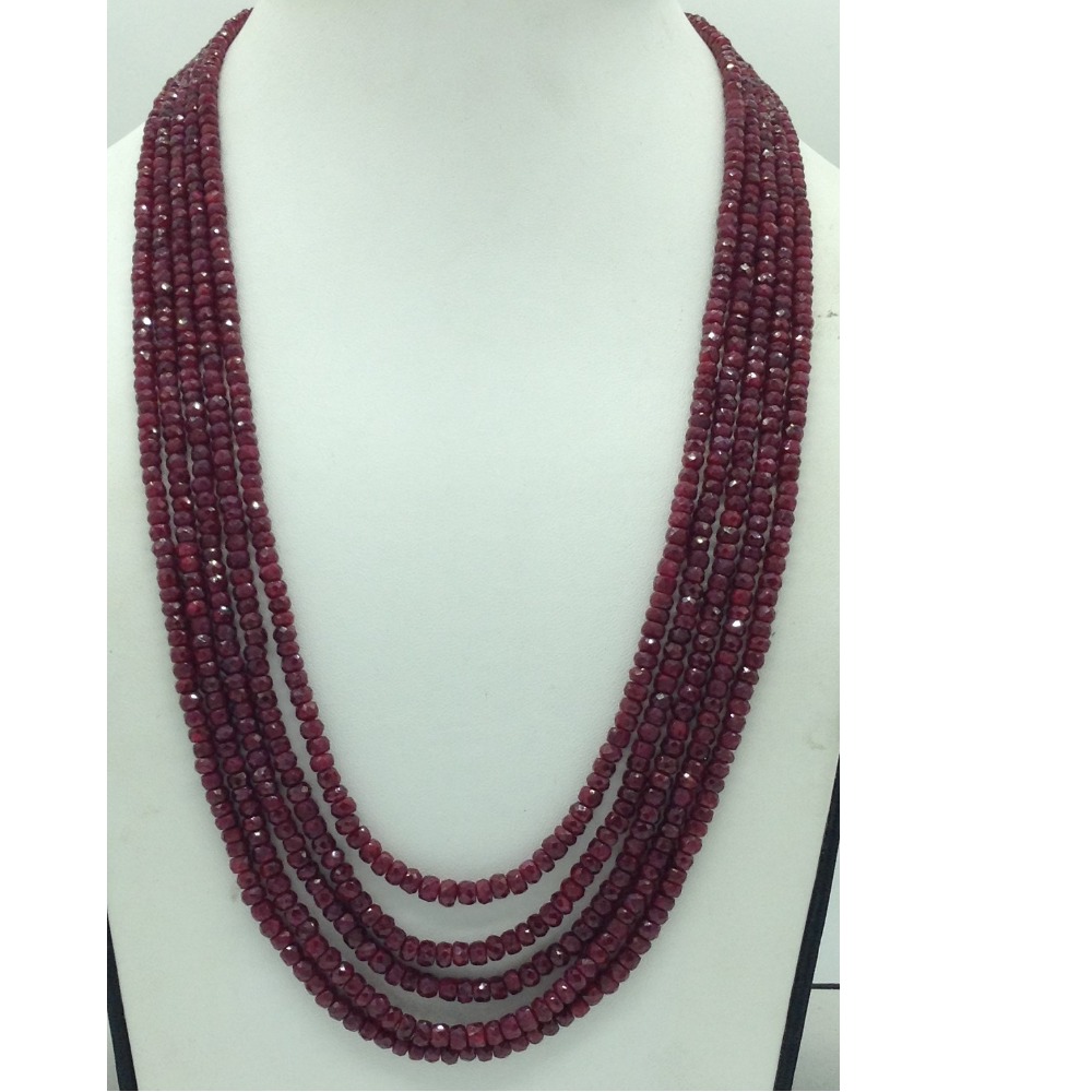 Natural Red Ruby Round Faceted Beeds 5 Layers Necklace JSR0162
