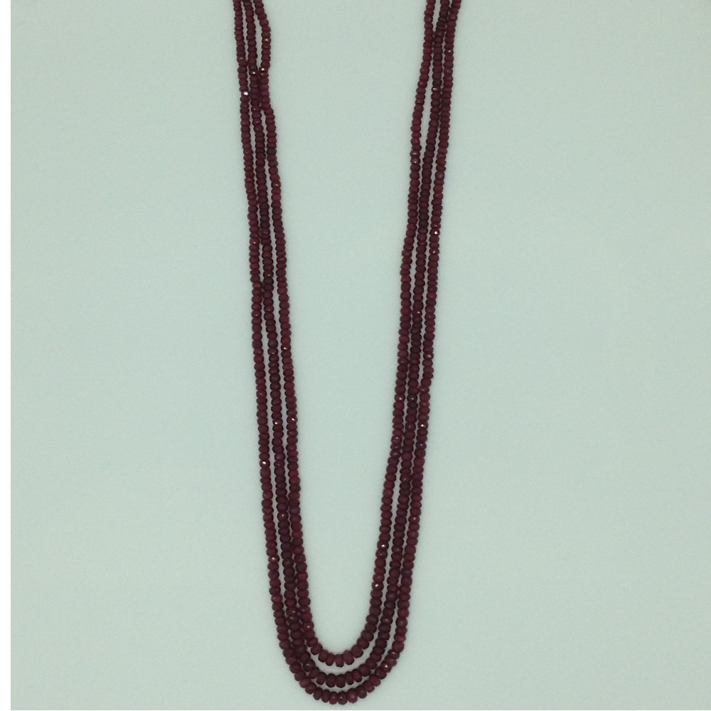 Natural Red Ruby Round Faceted Beeds 3 Layers Necklace JSR0161