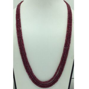 Natural Red Ruby Round Faceted Beeds 3 Layers Necklace JSR0161