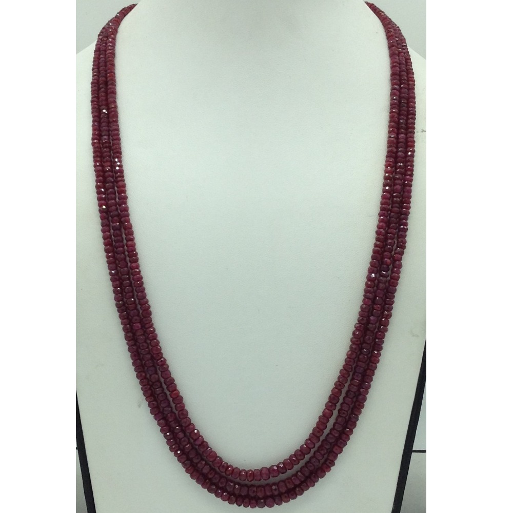 Natural Red Ruby Round Faceted Beeds 3 Layers Necklace JSR0161