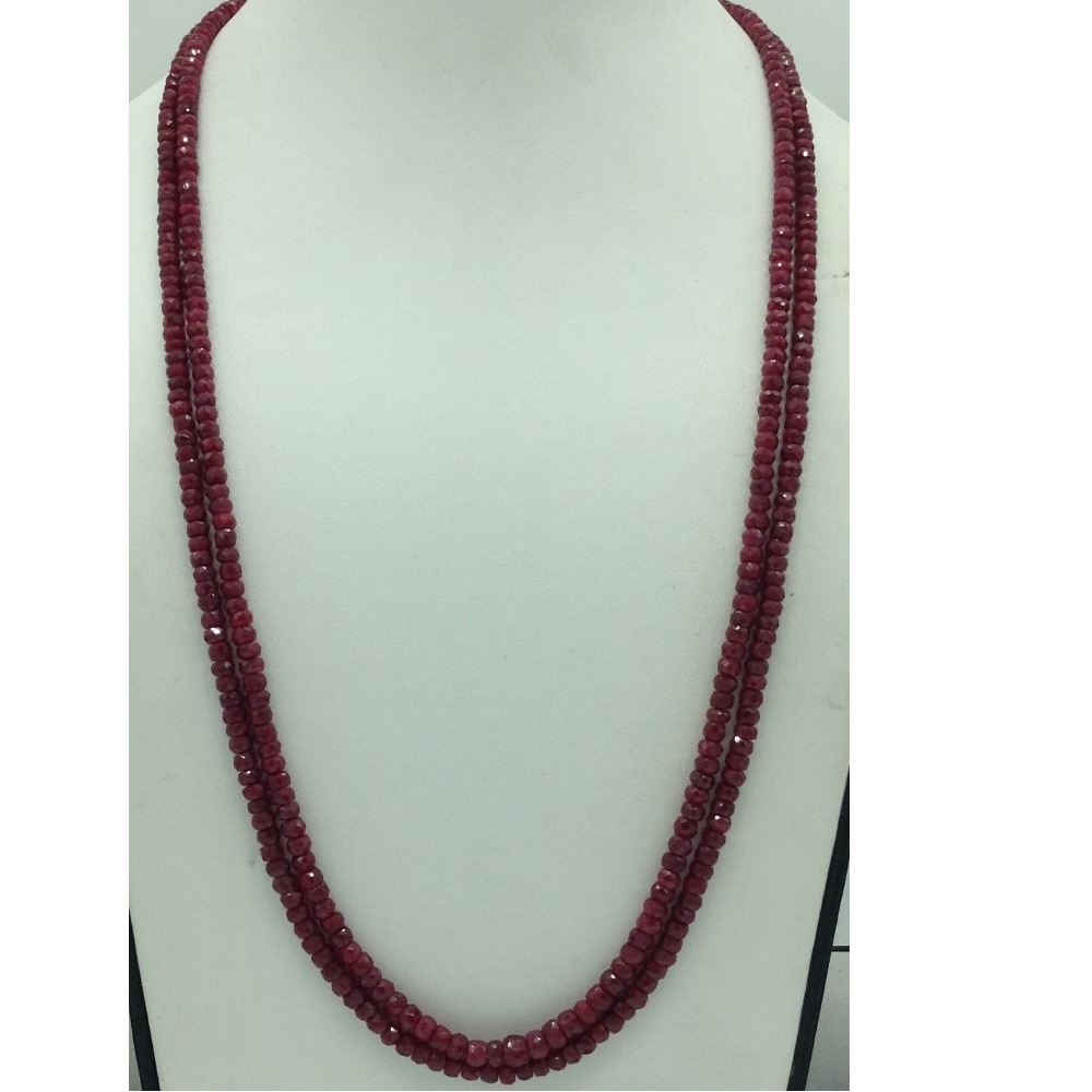 Natural Red Ruby Round Faceted Beeds 2 Layers Necklace JSR0160