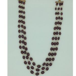 Natural Red Ruby Aweja and Seed Pearls 3 Layers Necklace JSR0155