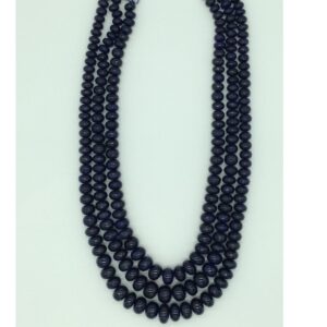 Natural Blue Sapphires Round Beeds 3 Layers Necklace JSB0154