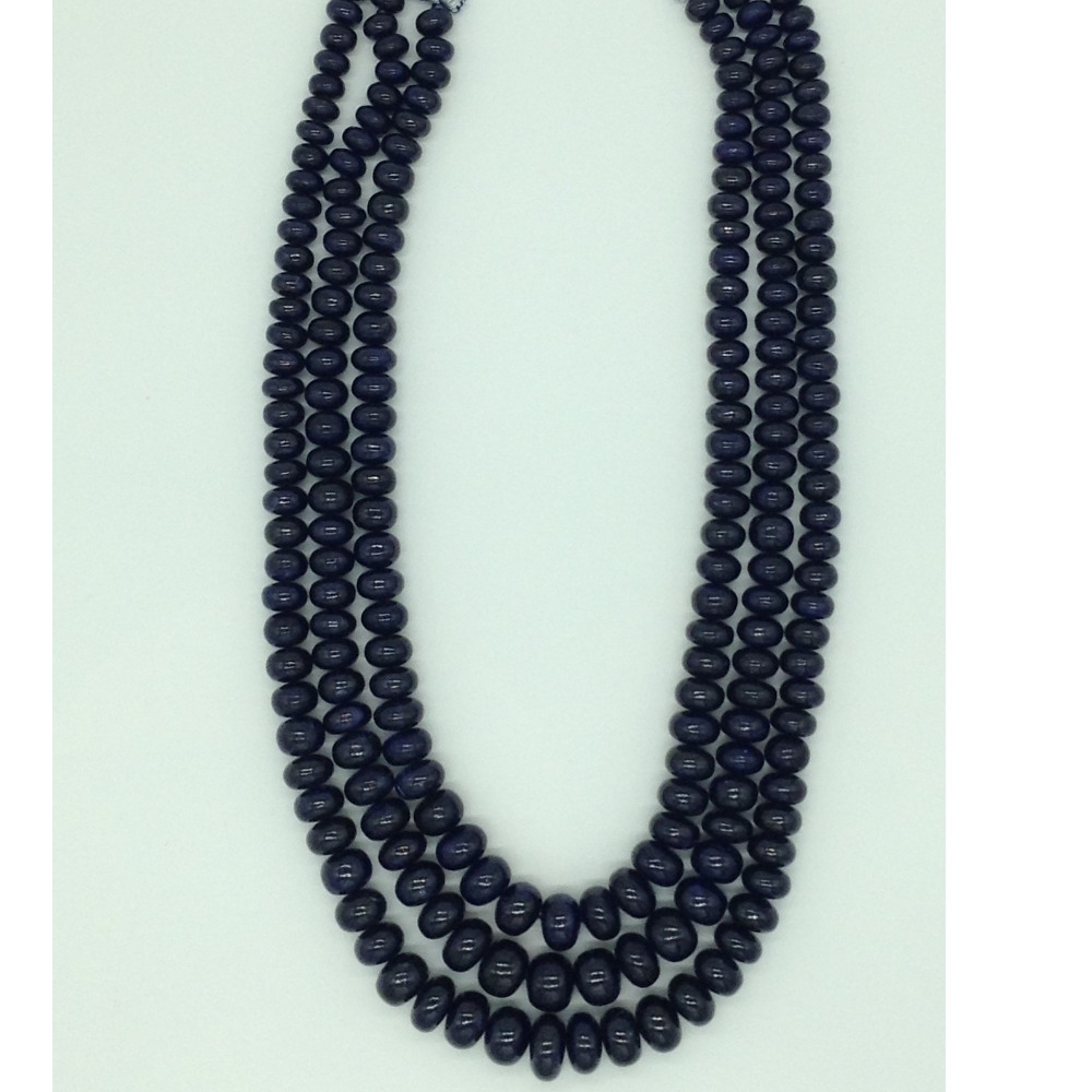 Natural Blue Sapphires Round Beeds 3 Layers Necklace JSB0154