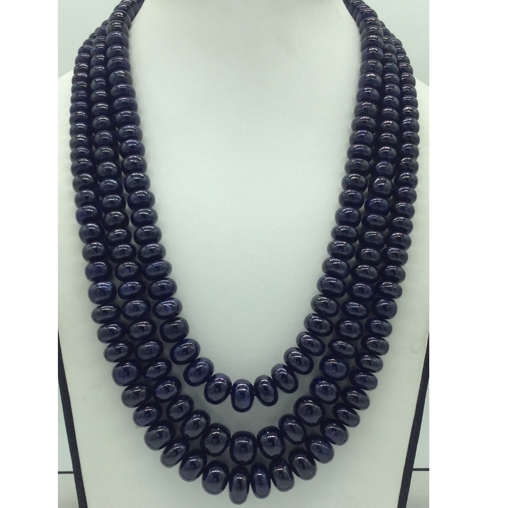 Natural Blue Sapphires Round Beeds 3 Layers Necklace JSB0154
