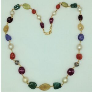Sea Water Round Pearls with Navratan Aweja Gold Taar Necklace JGT0025