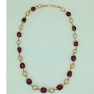 Sea Water Round Pearls with Ruby Aweja Gold Taar Necklace JGT0024