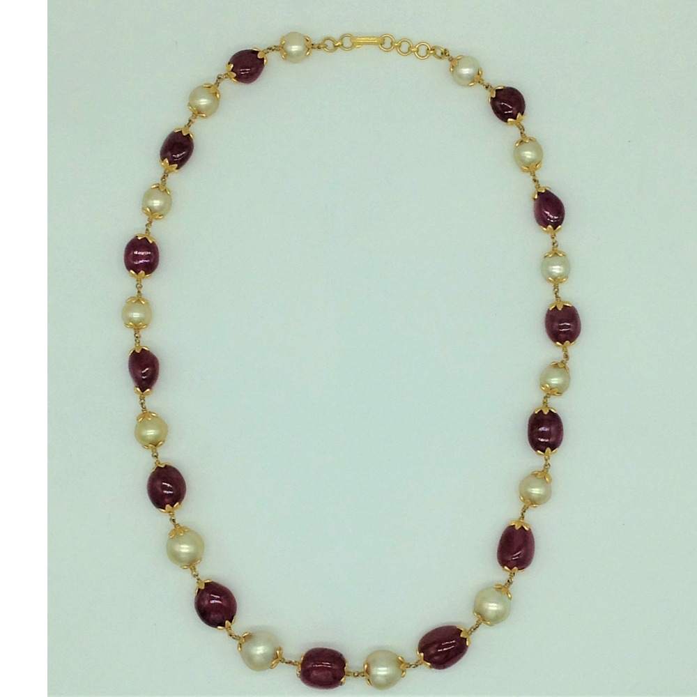 Sea Water Round Pearls with Ruby Aweja Gold Taar Necklace JGT0024