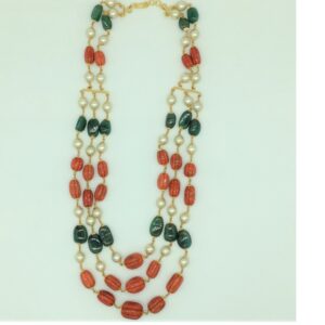 Sea Water Pearls with Corals,Emeralds Gold Taar Necklace JGT0022
